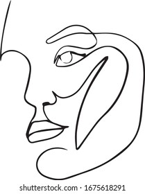 Abstract minimalistic linear sketch. Female face. Vector illustration drawn by hand. One line drawing face. Modern minimalism art, aesthetic contour. Abstract woman portrait minimalist style. 