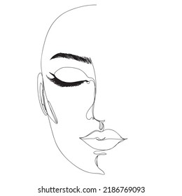 Abstract minimalistic linear sketch. Woman's face. Vector hand drawn illustration