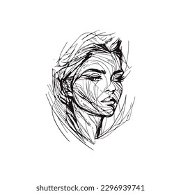 Resumen de esbozo lineal minimalista. La cara de la mujer. Ilustración dibujada a mano por el vector