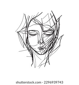 Abstract minimalistic linear sketch. Woman's face. Vector hand drawn illustration