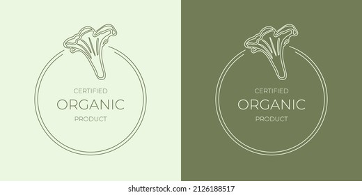 Abstract minimalistic logo design with mushroom for organic food brand, eco products. Vector.