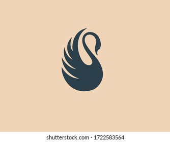 Abstract minimalistic logo icon bird silhouette of a swan.