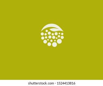 Abstract minimalistic logo sign of a leaf of a plant and dew in the shape of a circle for your company