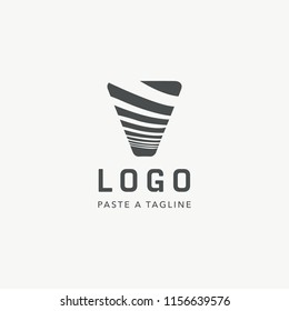 Abstract minimalistic logotype template with soft triangle silhouette. Grey logo with lines, reminds tornado or a wood texture. 