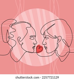 Abstract minimalistic male and female faces line drawing art. Idea for wall decoration, postcard or brochure cover design.