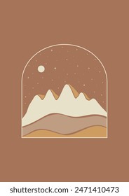 Abstract minimalistic night mountains landscape poster. Himalayas peaks vector contemporary art print