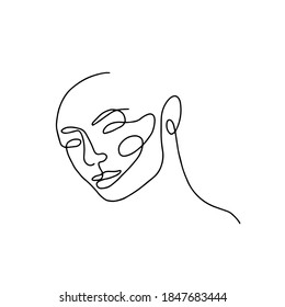 Abstract minimalistic one line woman portrait. Continuous line style girl face