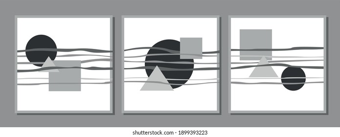
abstrakte minimalistische Tafel mit geometrischen Formen in schwarz-grauem Schatten