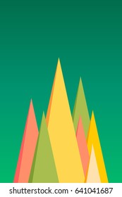 Abstract minimalistic pastel color mountains landscape. Vector success journey, tourism concept with flat minimal landscape, turquoise background and place for text