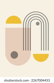 Abstract minimalistic poster with arch in boho style. Line art. Contemporary geometric composition.