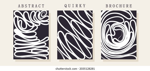 Abstract minimalistic poster. Contemporary simple childish art. Black and white randome brushstroke shapes. Vector template