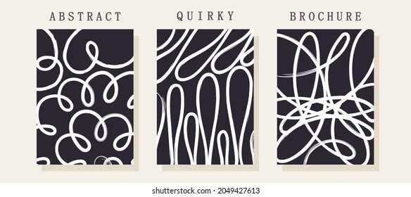 Abstract minimalistic poster. Contemporary simple childish art. Black and white randome brushstroke shapes. Vector template