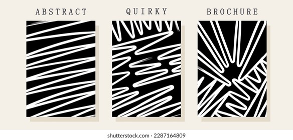 Abstract minimalistic poster. Linear composition from brush strokes. Black and white randome brushstroke shapes. Vector template