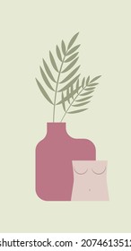 abstract minimalistic poster with vases in the shape of a female figure