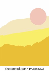 abstract minimalistic posters in trending colors. vector illustration. card template. landscape mountains and sun