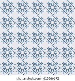 Abstract minimalistic seamless pattern with geometric traceries circles and elegant lines of repeating structure vector illustration