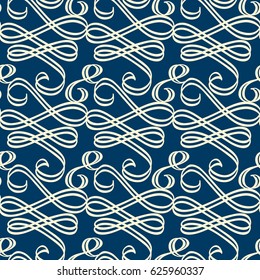 Abstract minimalistic seamless pattern with repeating curved lines on blue background vector illustration