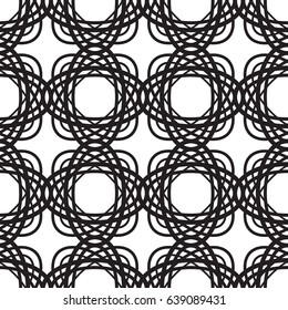 Abstract minimalistic seamless pattern with repeating interweaving oval geometric shapes in monochrome style vector illustration