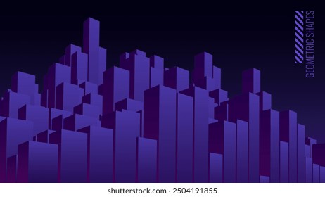 Abstract Minimalistic Style Night City Landscape. Vector Design Illustration for Web Design or Print. Smart Digital City 3D Landscape Concept.