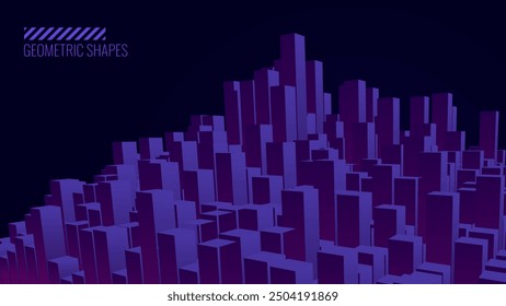 Abstract Minimalistic Style Night City Landscape. Vector Design Illustration for Web Design or Print. Smart Digital City 3D Landscape Concept.