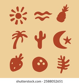  Abstract minimalistic summer set of doodles ,organic shapes and forms.Modern elements in trendy  style for banners, social media marketing, branding, packaging, covers, prints. Vector illustration