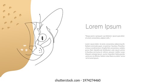 Abstract minimalistic Vector cat . Line art drawing with abstract shape in trendy gold color. Template with copy space for text and images design for  invitation, cards, banner and poster, Landing 