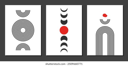 abstract minimalistic vector geometric vector print set, mental health and calm wall art, boho style life balance poster