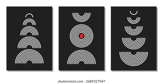 abstract minimalistic vector geometric vector print set, japanese zen garden wall art, boho style life balance poster