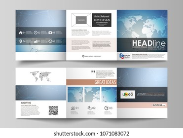 The abstract minimalistic vector illustration of the editable layout. Two creative covers design templates for square brochure. Scientific medical DNA research. Science or medical concept.