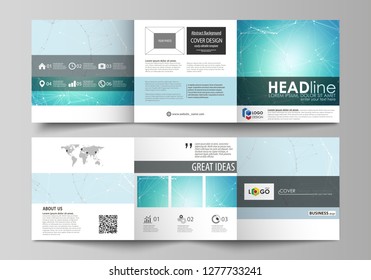 The abstract minimalistic vector illustration of the editable layout. Two creative covers design templates for square brochure. Futuristic high tech background, dig data technology concept.