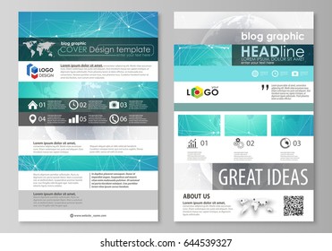 Die abstrakte minimalistische Vektorgrafik des bearbeitbaren Layouts von zwei modernen Blog-grafischen Seiten vergleichen Design-Vorlagen. Chemie-Muster. Molekularestruktur. Medizin, wissenschaftlicher Hintergrund.