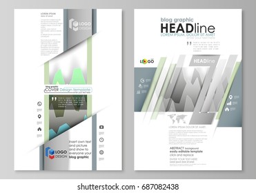The abstract minimalistic vector illustration of the editable layout of two modern blog graphic pages mockup design templates. Rows of colored diagram with peaks of different height