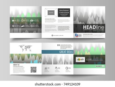 The abstract minimalistic vector illustration of the editable layout. Two creative covers design templates for square brochure. Rows of colored diagram with peaks of different height.