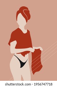 Abstract minimalistic vector illustration girl poster. Vector poster on the wall. Line vector art