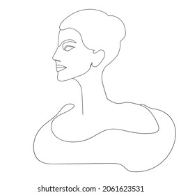 Abstract minimalistic vector portrait of a girl in profile. An artistic line. Continuous contour drawing in a modern style.