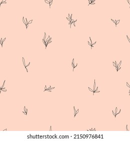 abstract minimalistic vector seamless pattern simple isolated 
 branches with leaves hand drawn in one line
