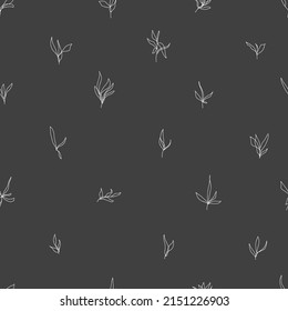 abstract minimalistic vector seamless pattern simple isolated 
 branches with leaves hand drawn in one line