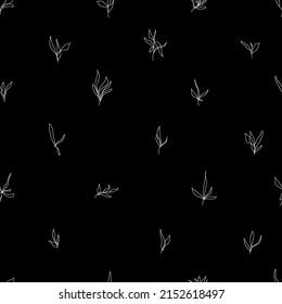 abstract minimalistic vector seamless pattern simple isolated 
 branches with leaves hand drawn in one line