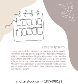Abstract minimalistic Vector Template. Calendar, diary, planner. line art drawing with abstract shape. Template with copy space for invitation, cards, banner poster, Landing Page 