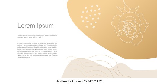 Abstract minimalistic Vector Template. line art drawing with abstract shape in trendy gold color. Template with copy space for text and images design for  invitation, cards, banner and poster, Landing
