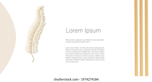 Abstract minimalistic Vector Template. line art drawing with abstract shape in trendy gold color. Template with copy space for text and images design for  invitation, cards, banner and poster, Landing