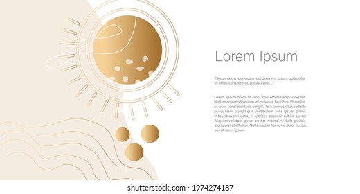 Abstract minimalistic Vector Template. line art drawing with abstract shape in trendy gold color. Template with copy space for text and images design for  invitation, cards, banner and poster, Landing