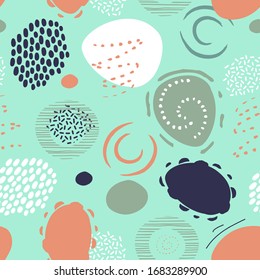 Abstract mint background with doodle elements, seamless tile