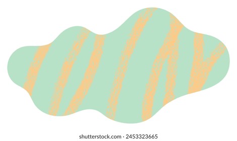 Abstract mint green blob cut out shape. Organic rounded cloud wobbly shape collage vector element with textured crayon or brush scribble lines. Pastel blue and yellow abstract modern summer sticker.