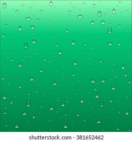 Abstract mint green and turquoise gradient background with clear water drops texture, vector illustration