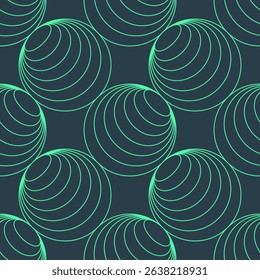 Abstract mint green vector pattern made from circular outlines and repeating curves. Continuous graphics smooth radial geometry creates a futuristic, minimalist design perfect for tech or fashion