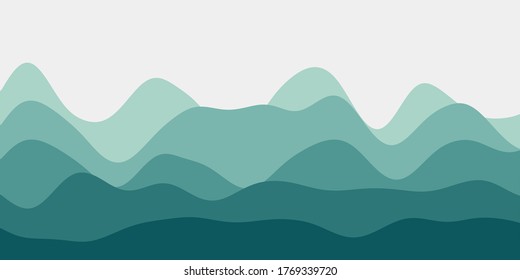 Abstract mint hills with colorful waves in a vector illustration.