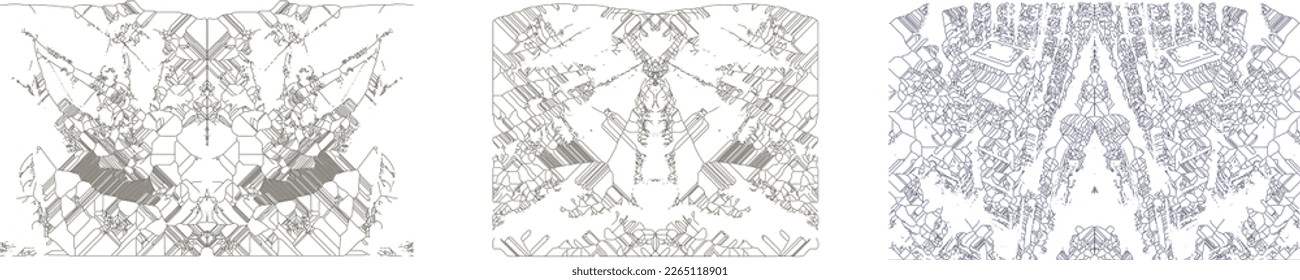 Abstract mirrored background - surreal and complex vector line patters set