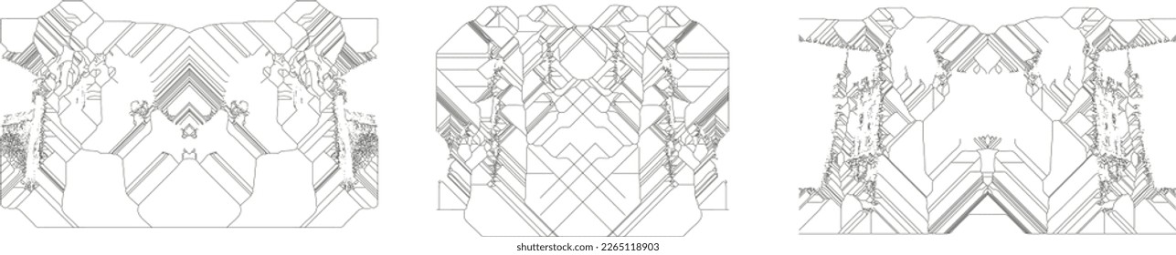Abstract mirrored background - surreal and complex vector line patters set