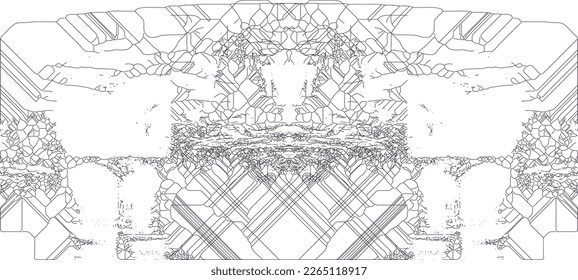 Abstract mirrored background - surreal and complex vector line patters